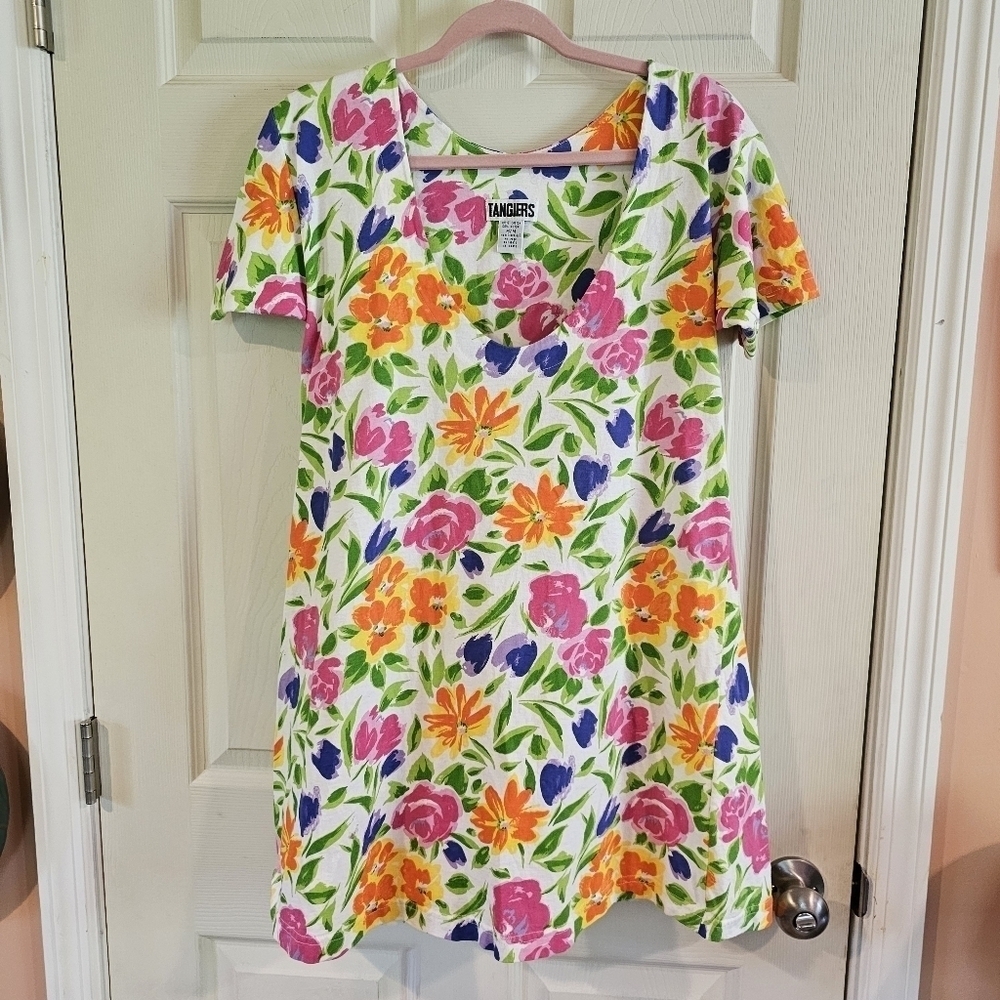 Vintage Babydoll T-Shirt Mini Dress Floral Scoop Neck CottageCore